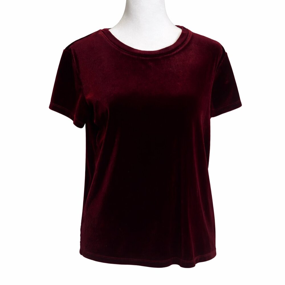 Abercrombie & Fitch Burgundy Velvet Short Sleeve Top | Size XS - Picture 2 of 4